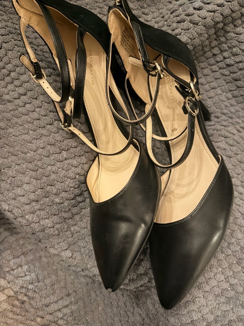 Liz Claiborne Black Pointed Toe Ankle-Strap Heels